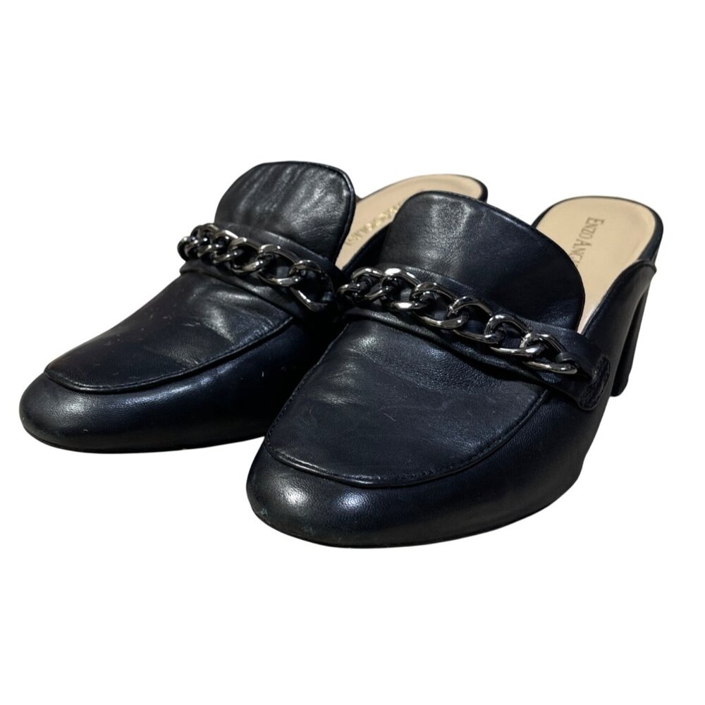Enzo Angiolini Mule Loafer Chain Slip On Size 7M Black Heels Classic - Picture 2 of 11